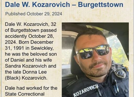 Dale Kozarovich, Burgettstown, PA, Officer died in motorcycle accident on Oct. 28